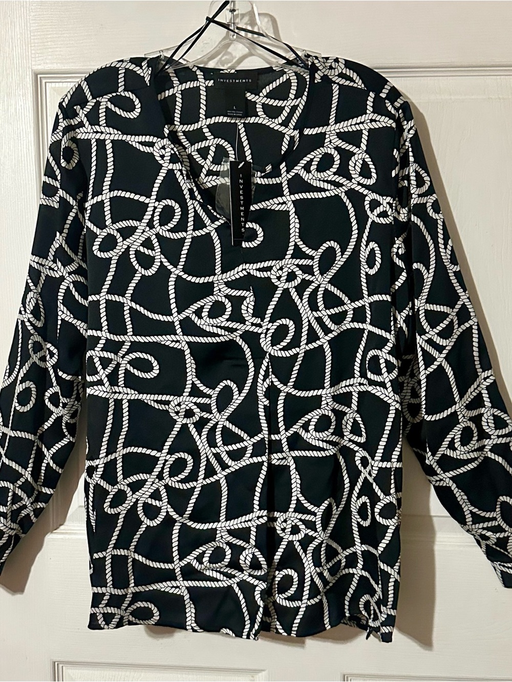 Investments Black Blazer with White Rope Print